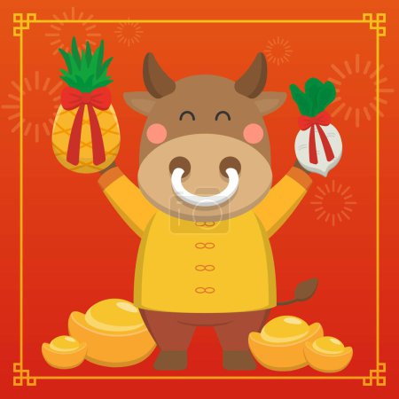 Ilustración de Toro del Zodíaco de Año Nuevo Chino Mascota, Dibujos animados Vector Ilustración - Imagen libre de derechos