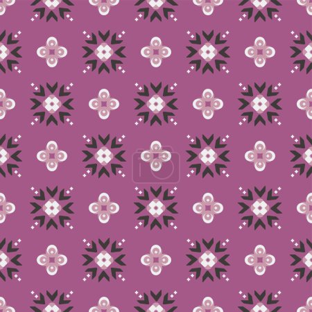 Illustration for Continuous seamless background of geometric totem vines flowers porcelain textile - Royalty Free Image