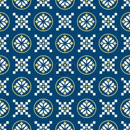 Illustration for Continuous seamless background of geometric totem vines flowers porcelain textile - Royalty Free Image