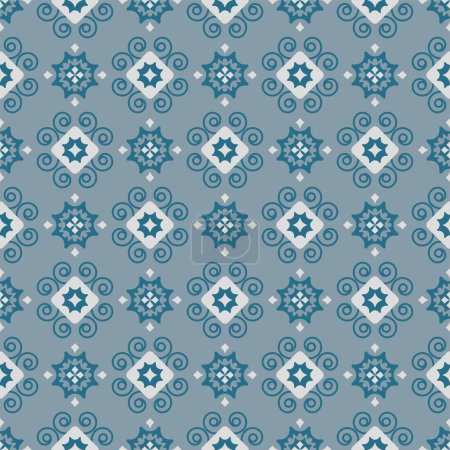 Illustration for Moroccan tiles continuous seamless background, tile decoration, blue classic template - Royalty Free Image