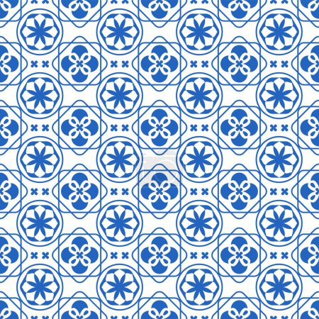 Illustration for Blue and white porcelain continuous seamless background, used for wallpaper, pattern texture, tile, web page background, surface texture, fabric texture - Royalty Free Image