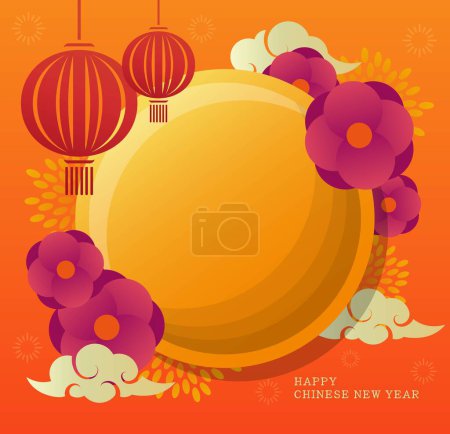 Illustration for Chinese holiday, Lunar New Year or Mid-Autumn Festival, golden Chinese oriental style frame, vector greeting card - Royalty Free Image
