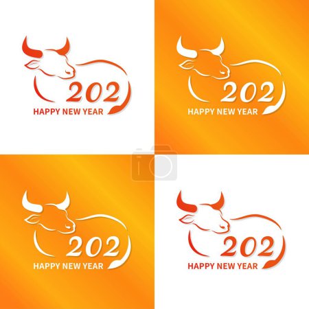 Illustration for 4 kinds of bull's golden and red icon designs, outlines, logos, badges, Chinese New Year elements - Royalty Free Image