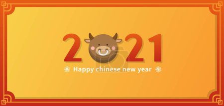 Illustration for Chinese and Taiwanese Lunar New Year, Year of the Ox, 2021, Chinese Zodiac, Banner Card, Cartoon Vector Illustration - Royalty Free Image