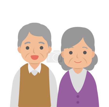 Téléchargez les illustrations : Couple plus âgé heureux sourire isolé sur fond blanc, illustration vectorielle bande dessinée - en licence libre de droit