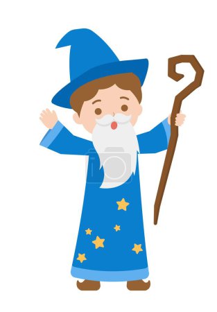 Illustration for Cute children in halloween costumes, magician or wizard, cartoon characters vector Illustration - Royalty Free Image