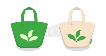 Illustration for Green and white eco-friendly shopping bags, refuse to use plastic bags, environmental protection and love the earth - Royalty Free Image