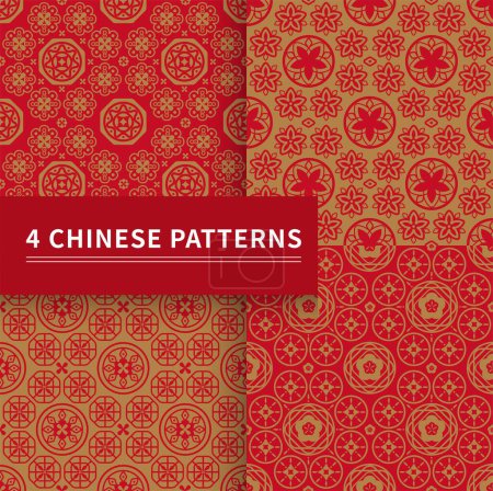 Illustration for Red seamless vector background design, continuous graphic pattern, oriental Chinese New Year style set - Royalty Free Image
