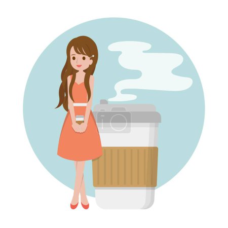 Illustration for Beautiful woman talking with coffee, financial business office vector design cartoon illustration - Royalty Free Image