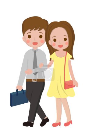 Téléchargez les illustrations : Illustration vectorielle d'un jeune couple amoureux, couple tenant la main - en licence libre de droit