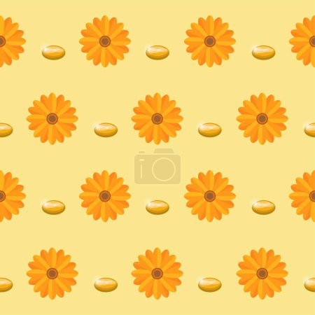 Illustration for Seamless continuous illustration vector background of calendula and lutein, nutritious food for eye protection - Royalty Free Image