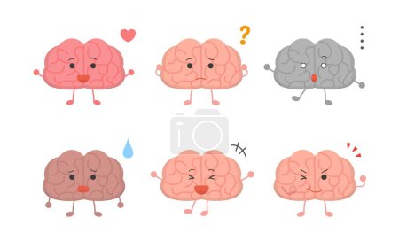 Ilustración de Órganos humanos cerebro, expresiones y acciones - Imagen libre de derechos