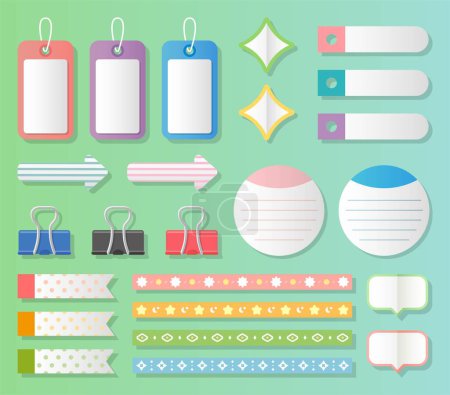 Illustration for Colorful post-it notes and notes with sticky notes and paper clips, business or office supplies, set of elements for infographic or web design - Royalty Free Image