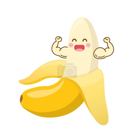 Illustration for Playful banana mascot, ripe fresh and healthy strong, male prostate hint, illustration icon vector - Royalty Free Image