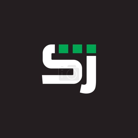 Logo de SJ. Diseño de letras Vector con verde y blanco Colores con fondo negro