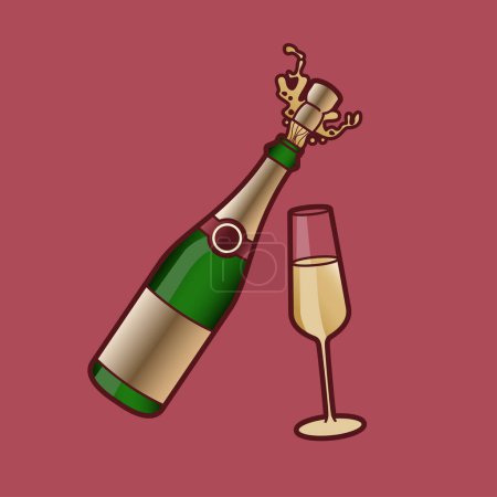 Téléchargez les illustrations : Bouteille de vin avec logo en verre illustration vectorielle sur fond rose - en licence libre de droit