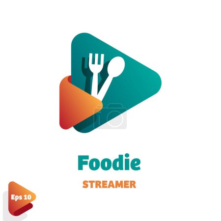 Téléchargez les photos : Foodie logo design template with streamer icon. Vector illustration. - en image libre de droit