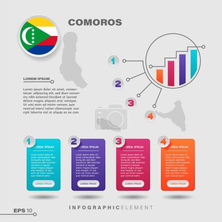 Téléchargez les illustrations : 4 step infographic chart design element. To present information with the Comoros flag - en licence libre de droit
