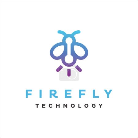 Ilustración de Tecnología Firefly con lámpara de bombilla eléctrica diseño de logotipo de arte de línea simple - Imagen libre de derechos