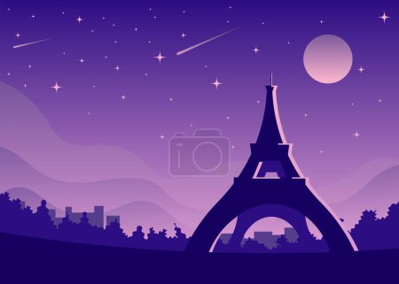 Téléchargez les illustrations : Paris, point de repère de France skyline, scène nocturne, lieu célèbre, voyage et attraction touristique - en licence libre de droit