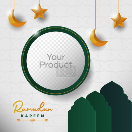 Ramadan Kareem Simple Mosque Ornament Product Poster Green Moon Stars