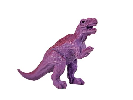 Photo for Tyrannosaurus (T-rex) Children's toy plastic dinosaur purple color, isolated on a white background. - Royalty Free Image