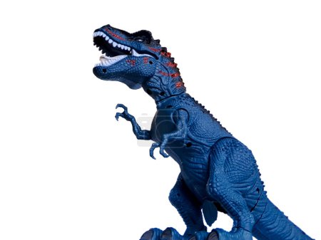 Photo for Tyrannosaurus (T-rex) Dinosaur child toy blue color isolated on white background. Perfect for displaying promotional products - Royalty Free Image