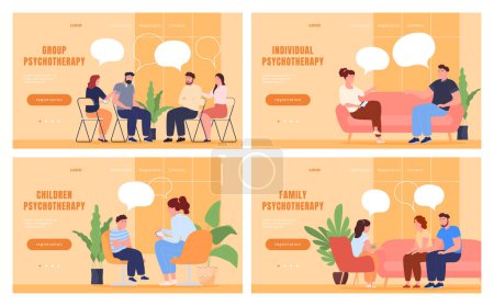 Illustration for Consultation with a psychologist. People discuss and solve their mental problems, disagreements in life. - Royalty Free Image