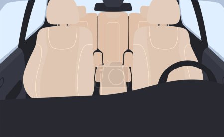 Illustration for Interior of the car from the middle. Modern comfortable car interior with dashboard and driver seats. - Royalty Free Image