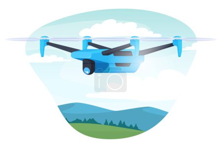 Illustration for Drones for various tasks, surveillance, video recording, delivery of goods. Unmanned personal aircraft. - Royalty Free Image