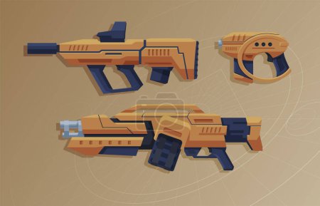 Illustration for Futuristic weapons for games. Laser weapons of the future. Space blasters. Futuristic pistols, rifles, assault rifles. - Royalty Free Image