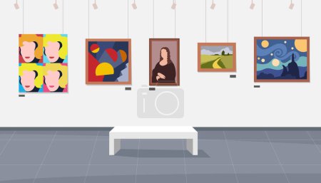 Illustration for Art Gallery. Exhibition of famous paintings. Creative leisure activities. - Royalty Free Image