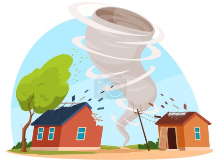 Illustration for Tornado. A natural disaster of a destructive large-scale nature. Destruction of human habitation. - Royalty Free Image