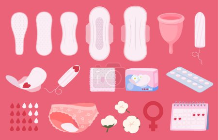 Eine Reihe von Intimhygieneartikeln für Frauen. Einlagen und Tampons während der Menstruation.