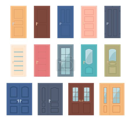 Illustration for Entrance door to the house room in cartoon style. Closed modern doors. - Royalty Free Image