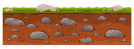 Illustration for Ground in a section with different layers. Seamless pattern with land platforms for games. - Royalty Free Image