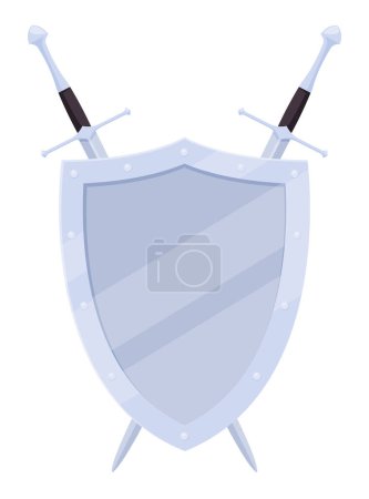 Ilustración de Espadas cruzadas y escudo. Signo heráldico, escudo de armas. - Imagen libre de derechos
