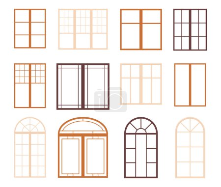 Illustration for A set of window frames of different sizes and types. Elements of the interior of the room. - Royalty Free Image