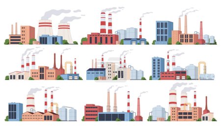Illustration for Industrial factory, production of goods, machinery, heavy metallurgy. Industrial buildings with pipes. - Royalty Free Image