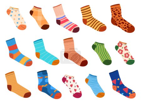 Illustration for Cotton and wool socks with different patterns. Fashionable clothing accessories. - Royalty Free Image