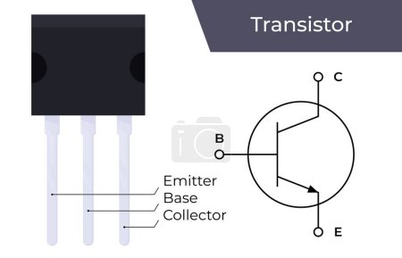 Illustration for Transistor electronic component with scheme and designations - Royalty Free Image