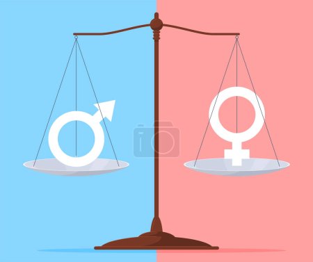 Ilustración de Libra con el símbolo de un hombre y una mujer. Comparación del sexo humano. - Imagen libre de derechos