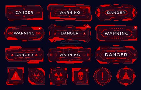 Illustration for Modern futuristic danger message. Red frame template. Pop-ups with a warning signal. - Royalty Free Image