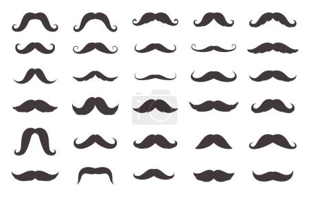 Téléchargez les illustrations : Moustache prête. Une moustache d'homme est de forme et d'apparence différentes. Décoration pour fêtes, fausse moustache. - en licence libre de droit