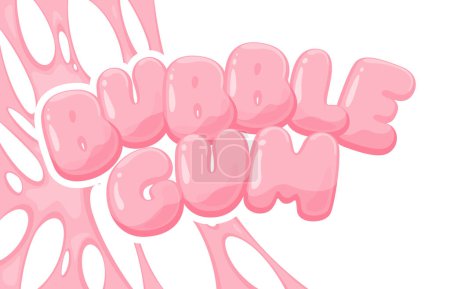 Illustration for Bubble gum inscription. Chewing gum splashes. Cartoon chewy sweet candies. Stains and sticky stretchy forms. - Royalty Free Image