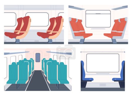 Téléchargez les illustrations : L'intérieur d'un wagon moderne. Voyage en train. Sièges confortables dans le train. - en licence libre de droit