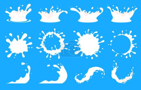 Illustration for Spilled and splashed milk. Splashes of white fresh delicious milk drink. Rural ecological products. - Royalty Free Image