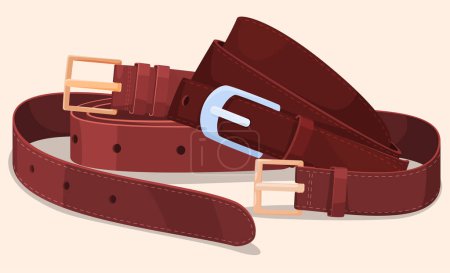 Ilustración de Un conjunto de cinturones de cuero para hombres y mujeres. Elementos de ropa, accesorios elegantes. - Imagen libre de derechos