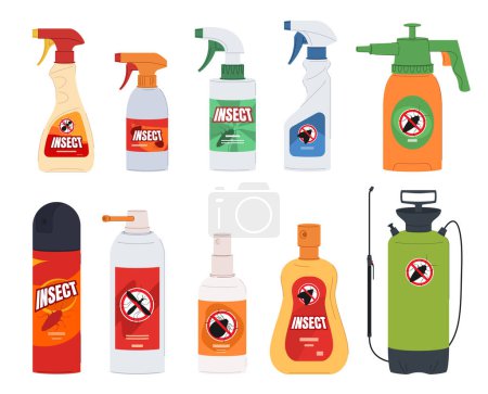 Illustration for Insect repellent spray. Removal of pests from the house. Cleaning the premises from insects. - Royalty Free Image