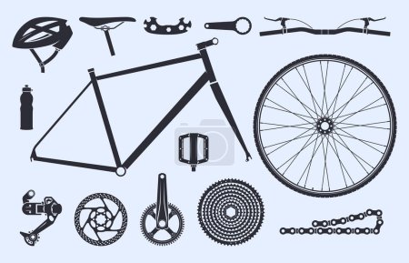Téléchargez les illustrations : Détails de vélo. Icônes pour magasin de vélo. - en licence libre de droit